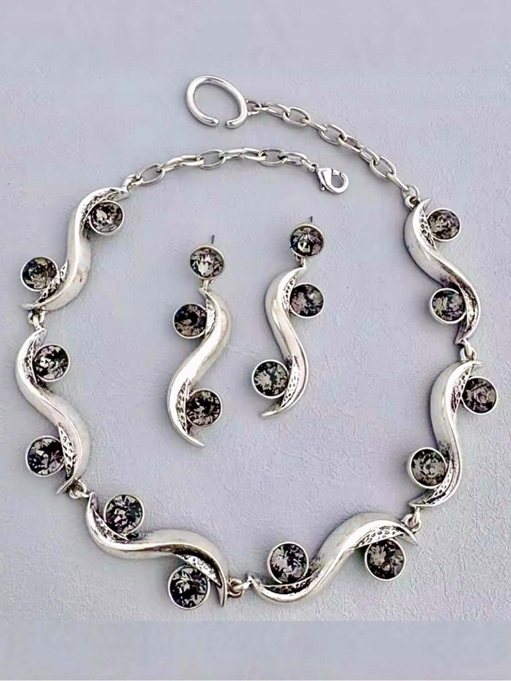 Oscar de la Renta Crystal Wave Necklace & Earrings Set